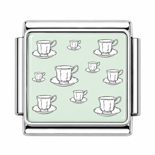 Teacup with sage green background Italian Charm — Silver