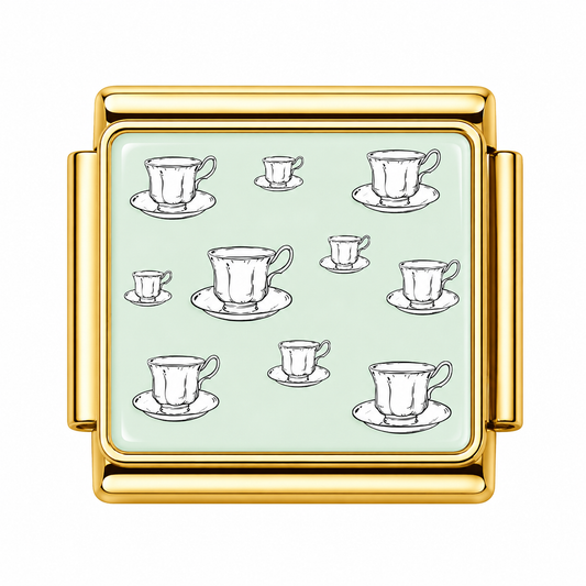Teacups with sage green background Italian Charm — Gold