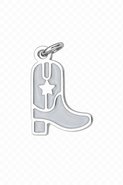 Enamel White Cowboy Boot Silver Charm