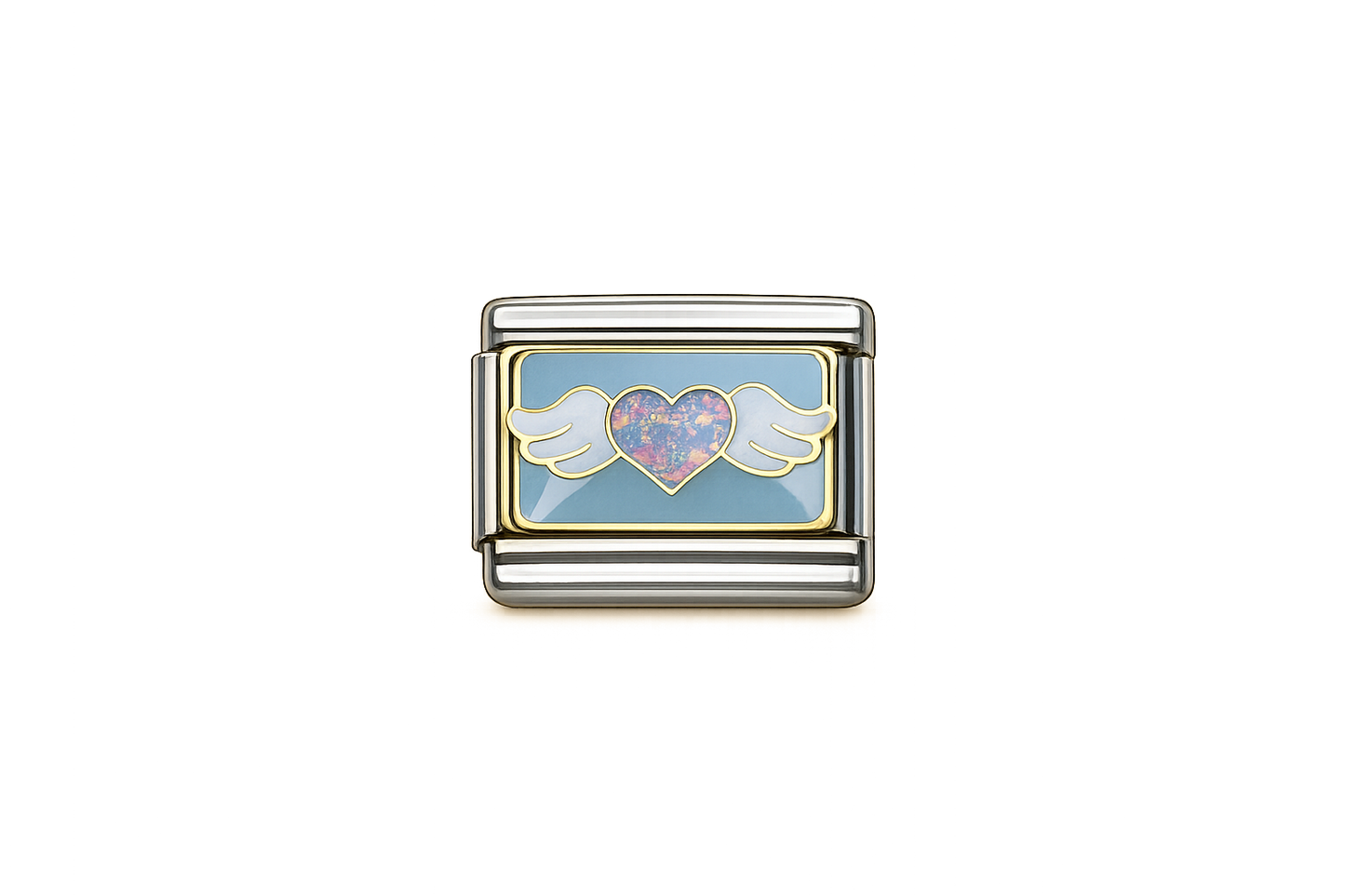 Angel wing heart Italian Charm — Silver