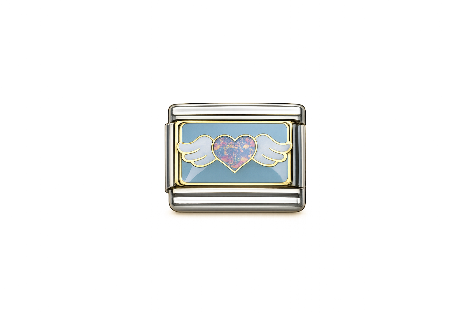 Angel wing heart Italian Charm — Silver