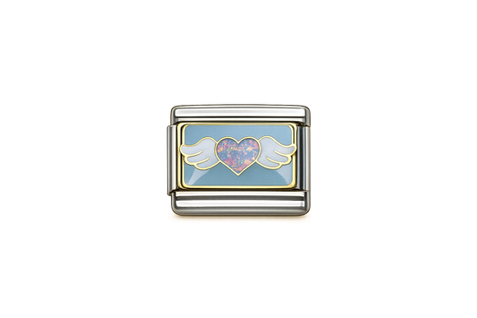 Angel wing heart Italian Charm — Silver