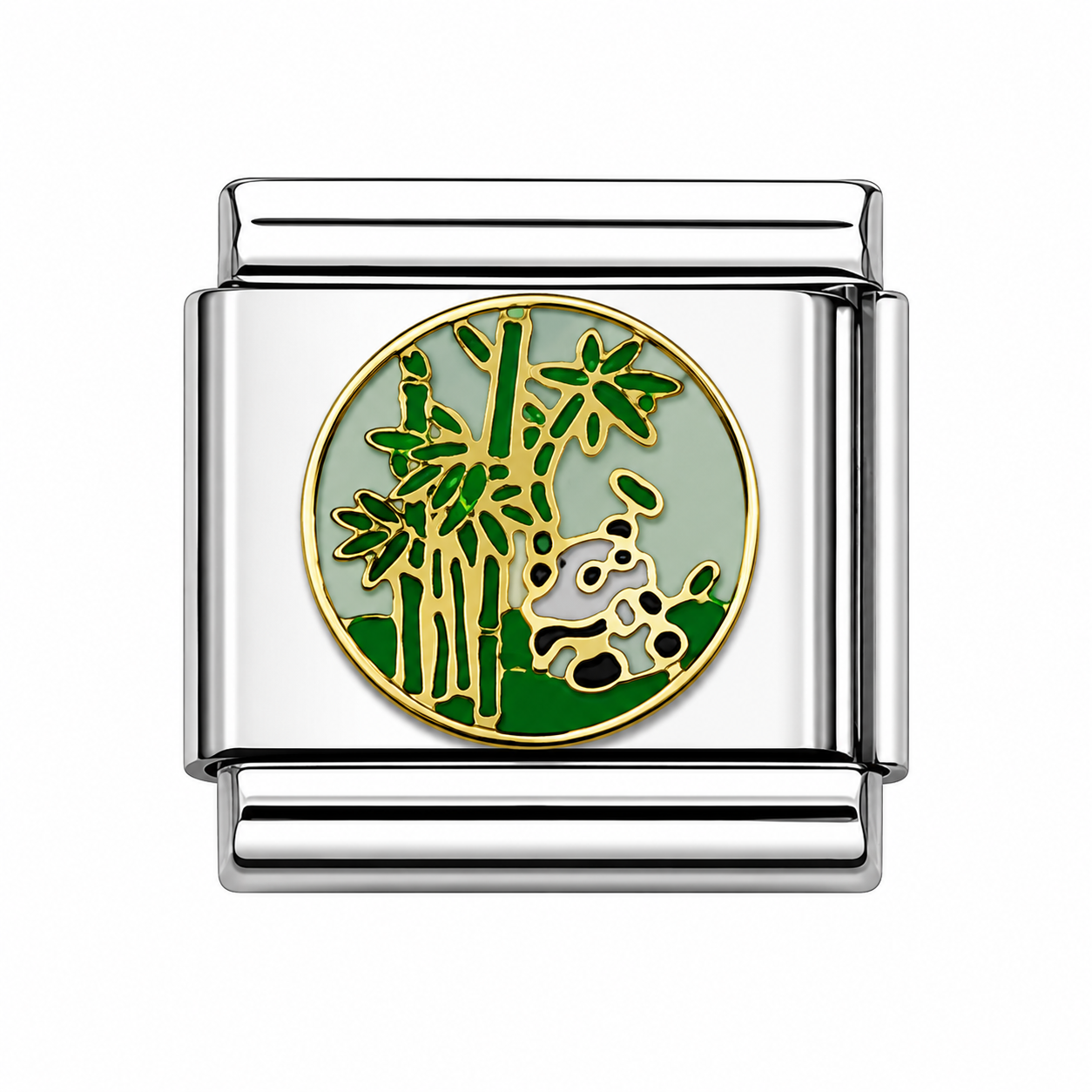 Bamboo and panda Italian Charm — Silver