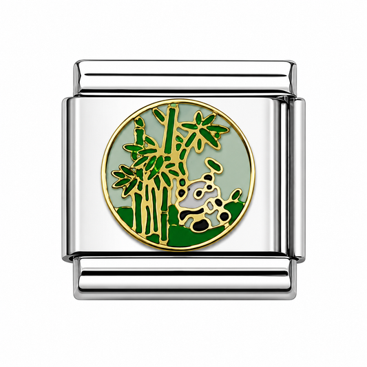 Bamboo and panda Italian Charm — Silver