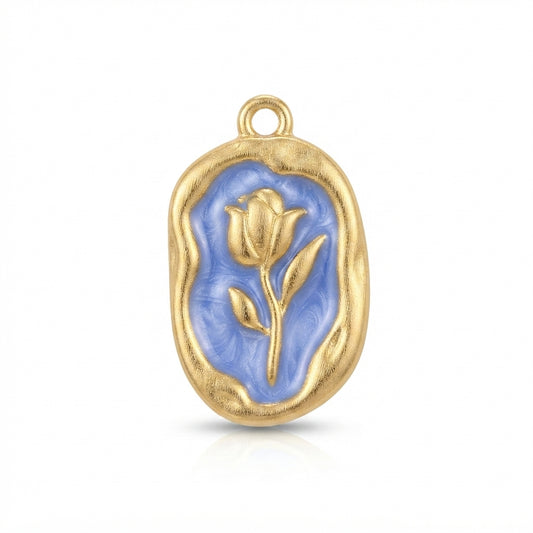 Blue Enamel Tulip Medallion Charm