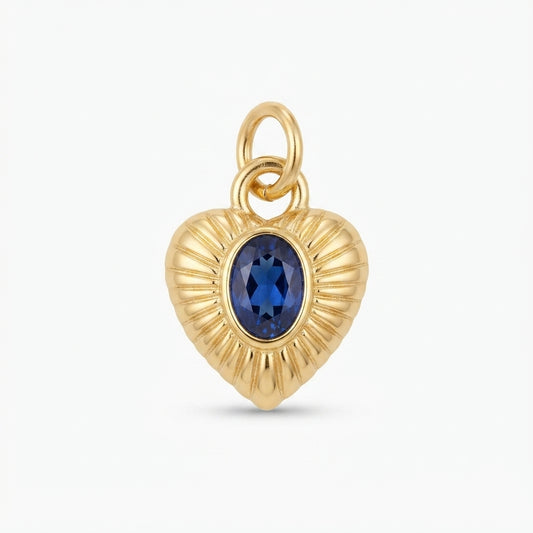 Blue Gemstone Gold Heart Charm