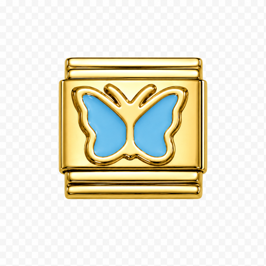 Blue butterfly Italian Charm — Gold