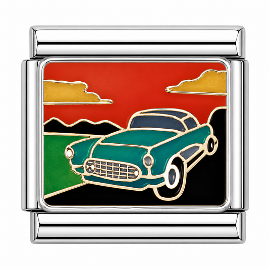 Blue car with sunset Italian Charm — Silver