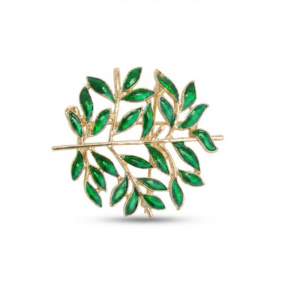 Green Enamel Leaf Branch Brooch