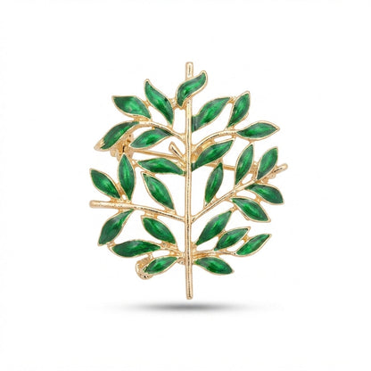 Green Enamel Leaf Branch Brooch