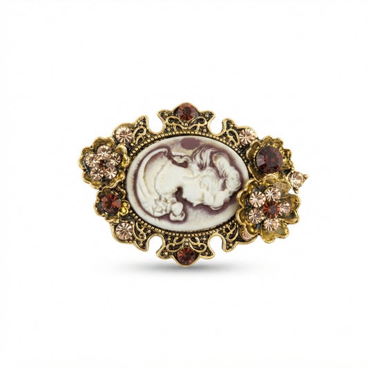 Antique Cameo with Red Gems Brooch