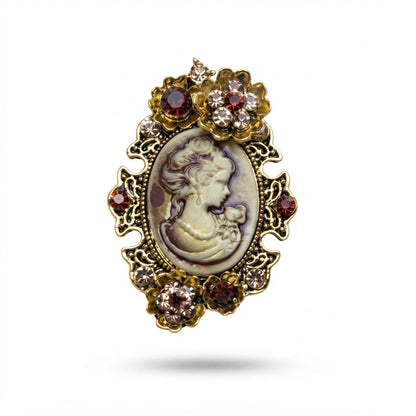 Antique Cameo with Red Gems Brooch