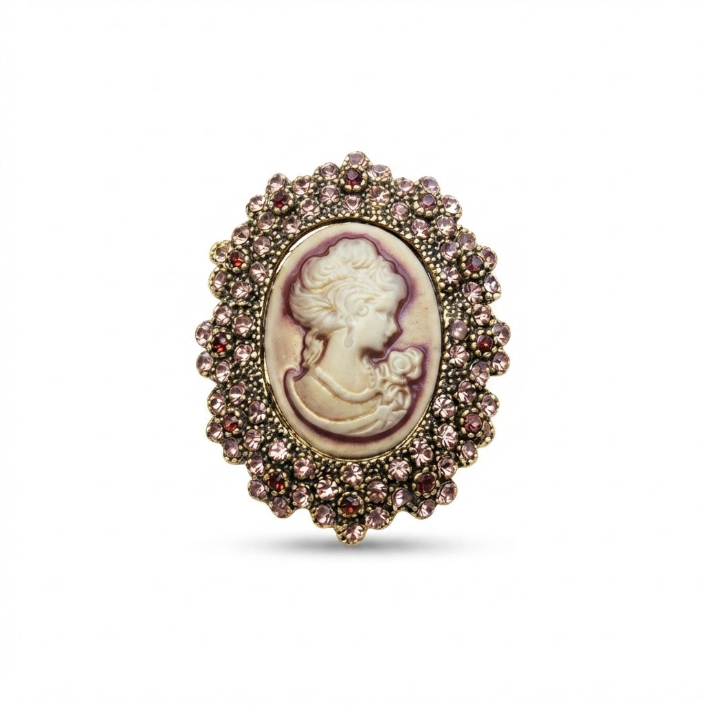 Ornate Gold Cameo Lady Brooch