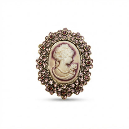 Ornate Gold Cameo Lady Brooch