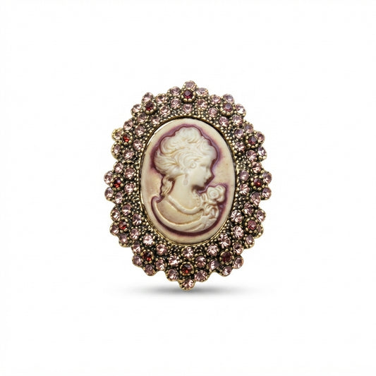 Ornate Gold Cameo Lady Brooch