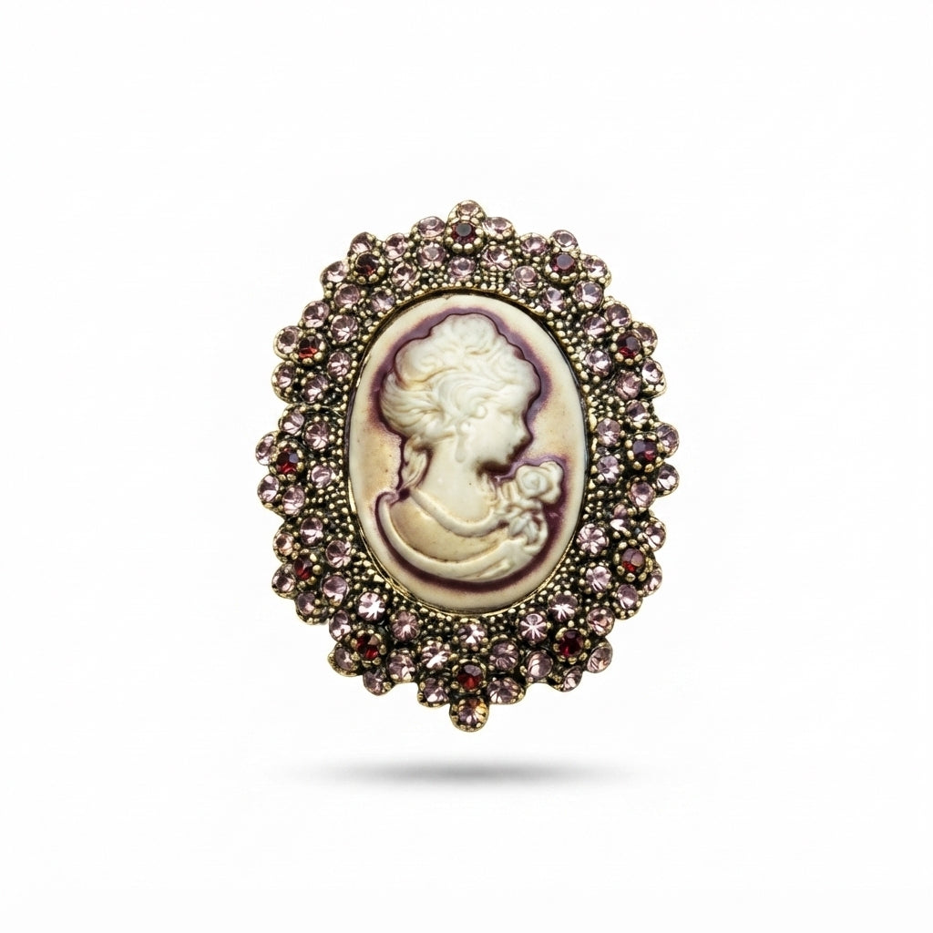 Ornate Gold Cameo Lady Brooch