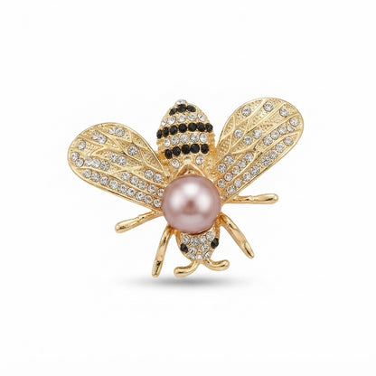 Gold Bee with Pink Pearl Brooch