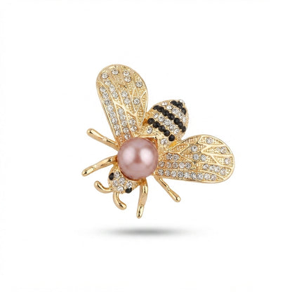 Gold Bee with Pink Pearl Brooch