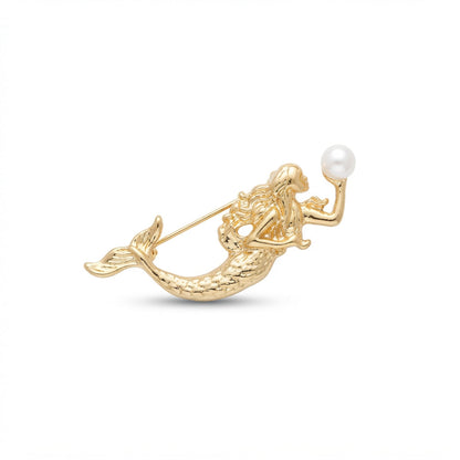 Gold Mermaid with Pearl Brooch