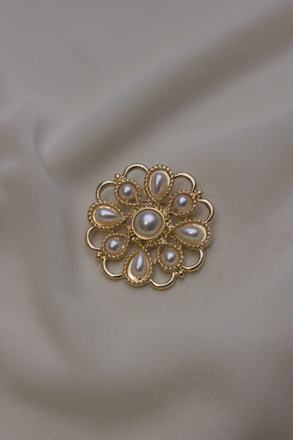 Gold Pearl Cluster Medallion Brooch