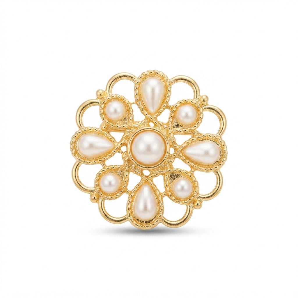 Gold Pearl Cluster Medallion Brooch