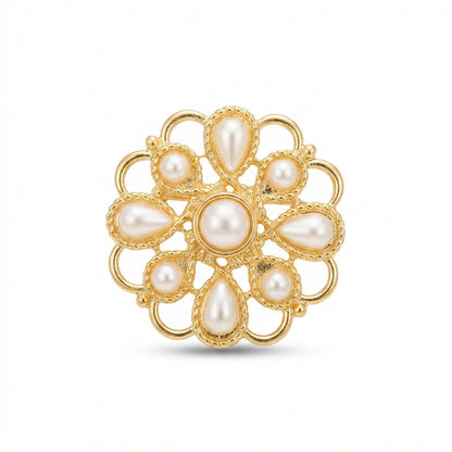 Gold Pearl Cluster Medallion Brooch