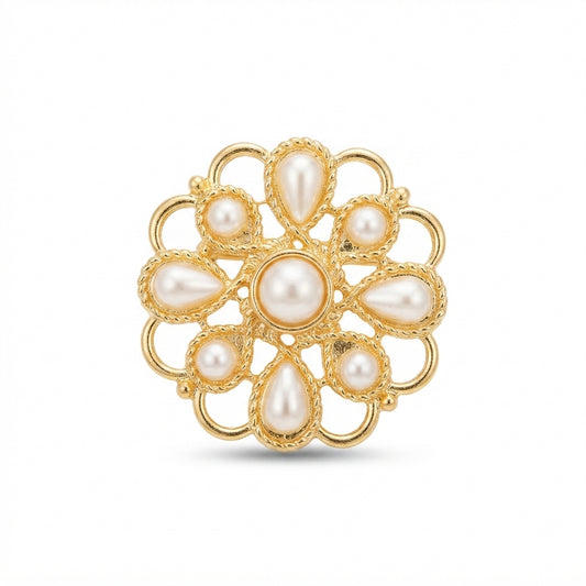 Gold Pearl Cluster Medallion Brooch