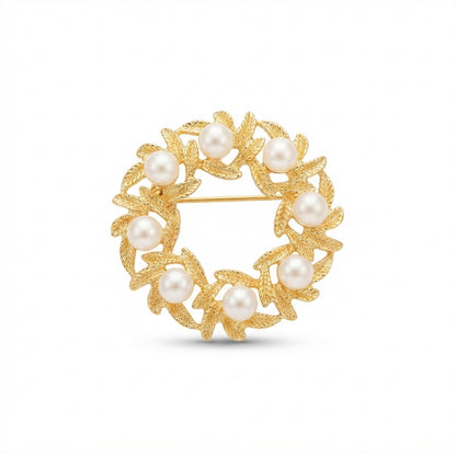 Gold Pearl Wreath Brooch