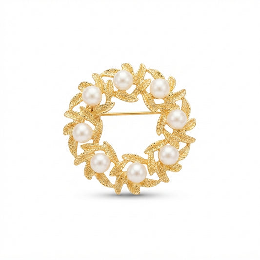 Gold Pearl Wreath Brooch