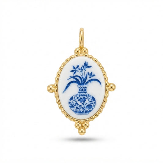Ceramic Blue Vase Cameo Charm