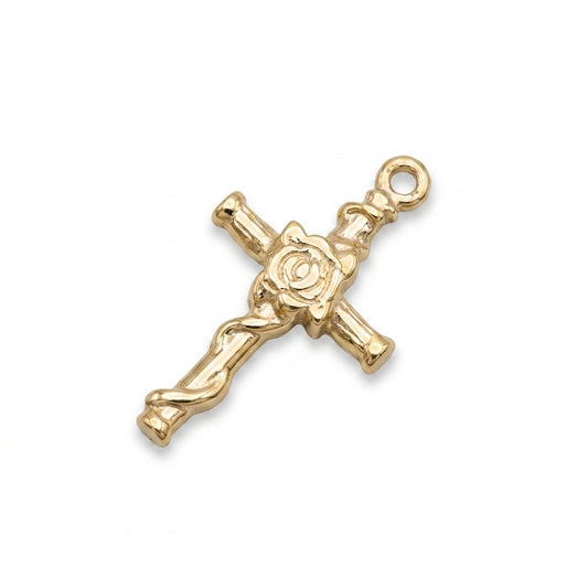 Classic Gold Rose Cross Charm