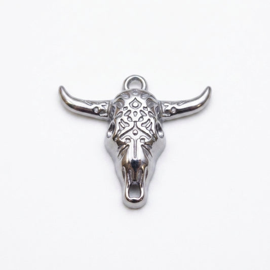 Classic Silver Bull Skull Charm