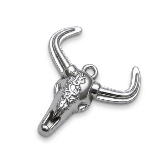 Classic Silver Longhorn Skull Charm