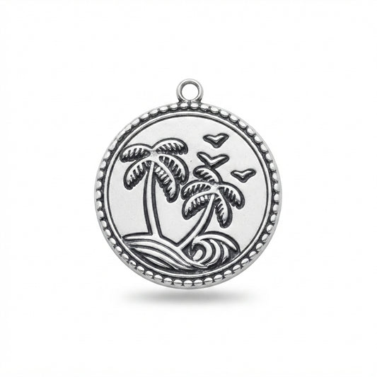 Classic Silver Palm Tree Medallion Charm