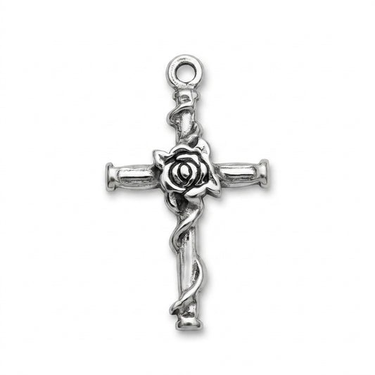Classic Silver Rose Cross Charm