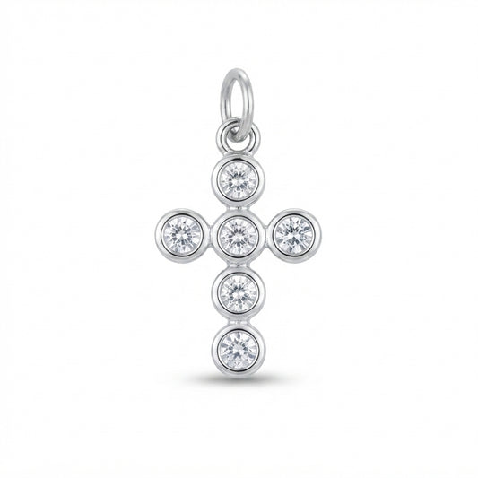 Crystal Silver Bezel Cross Charm