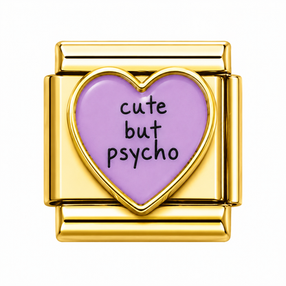Cute but psycho pink heart Italian Charm — Gold