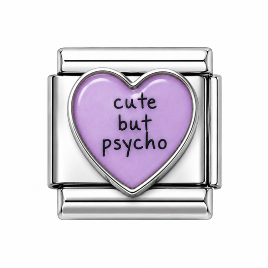 Cute but psycho pink heart Italian Charm — Silver