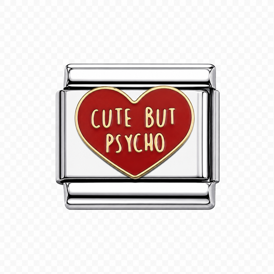 Cute but Psycho Red Heart Italian Charm — Silver