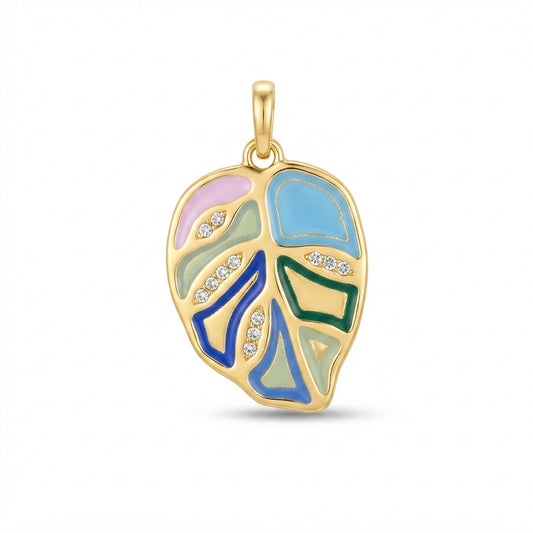 Enamel Blue Monstera Leaf Charm