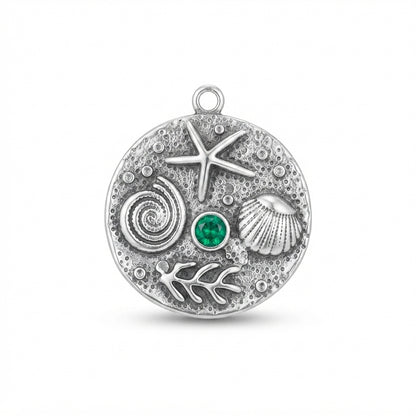 Gemstone Silver Seashore Medallion Charm
