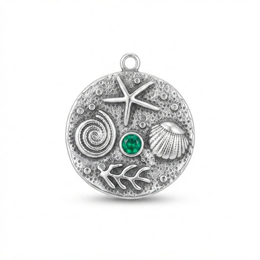 Gemstone Silver Seashore Medallion Charm