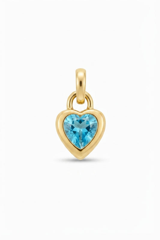 Gold Blue Crystal Heart Charm
