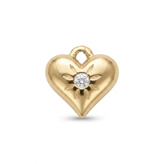 Gold Crystal Puffy Heart Charm