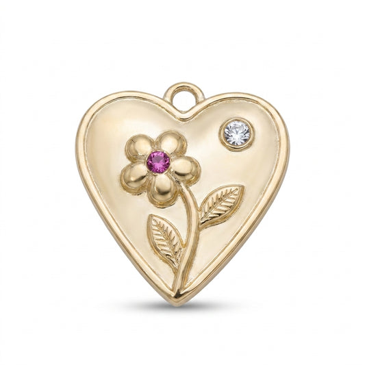 Gold Flower Heart Crystal Charm