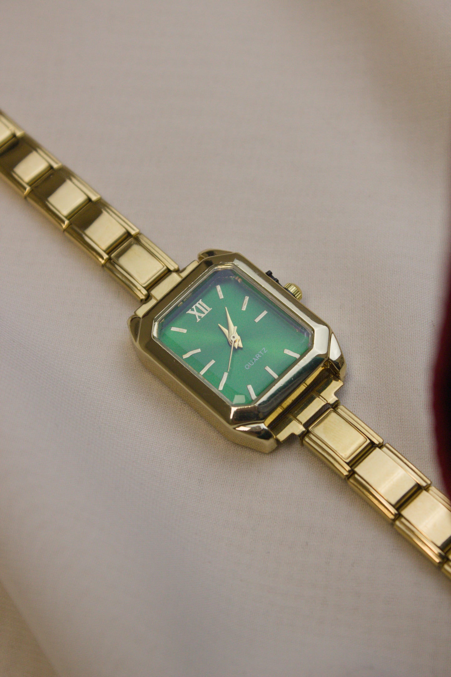Gold Link Rectangular Emerald Green Dial Italian Watch