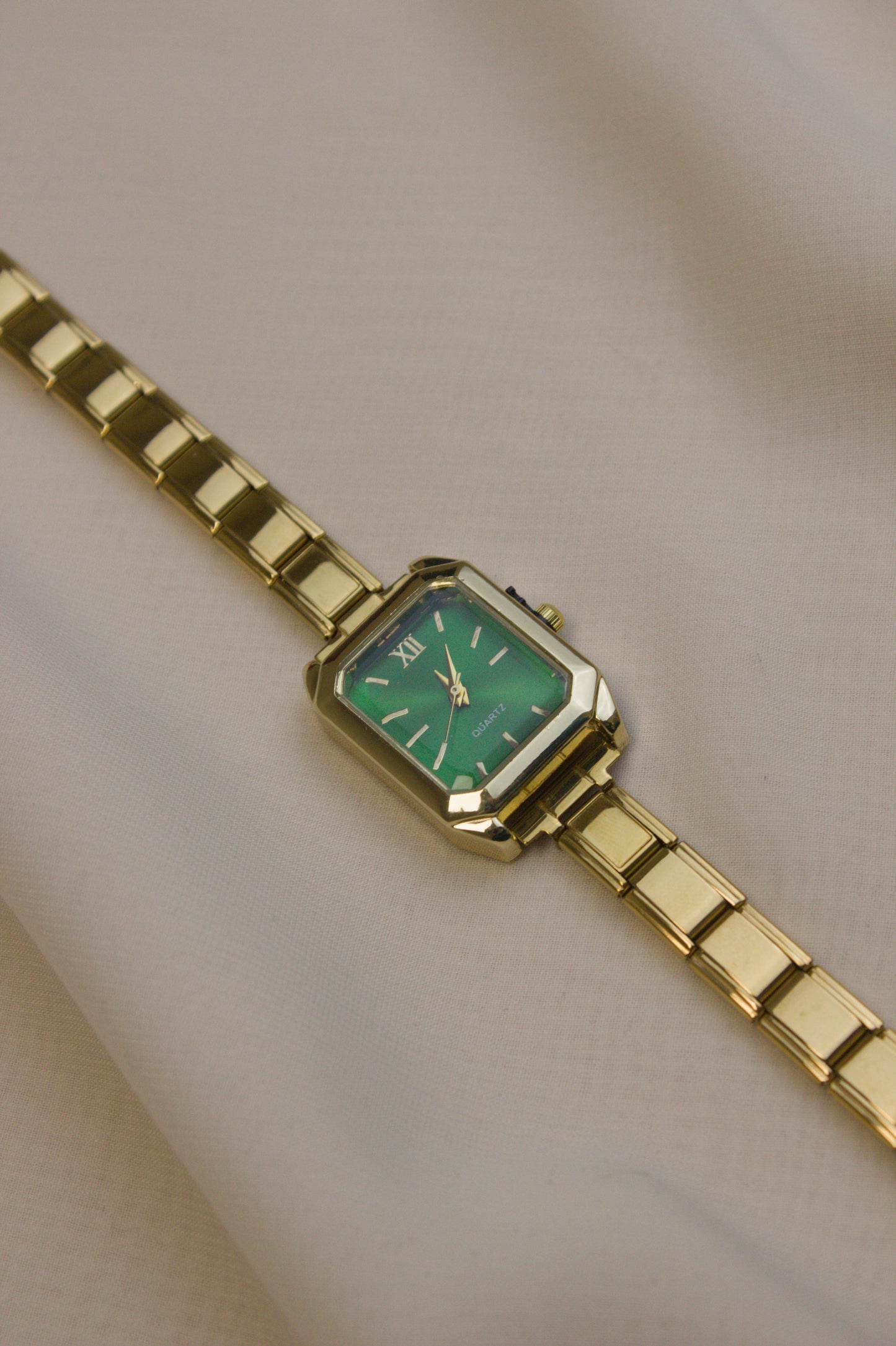 Gold Link Rectangular Emerald Green Dial Italian Watch