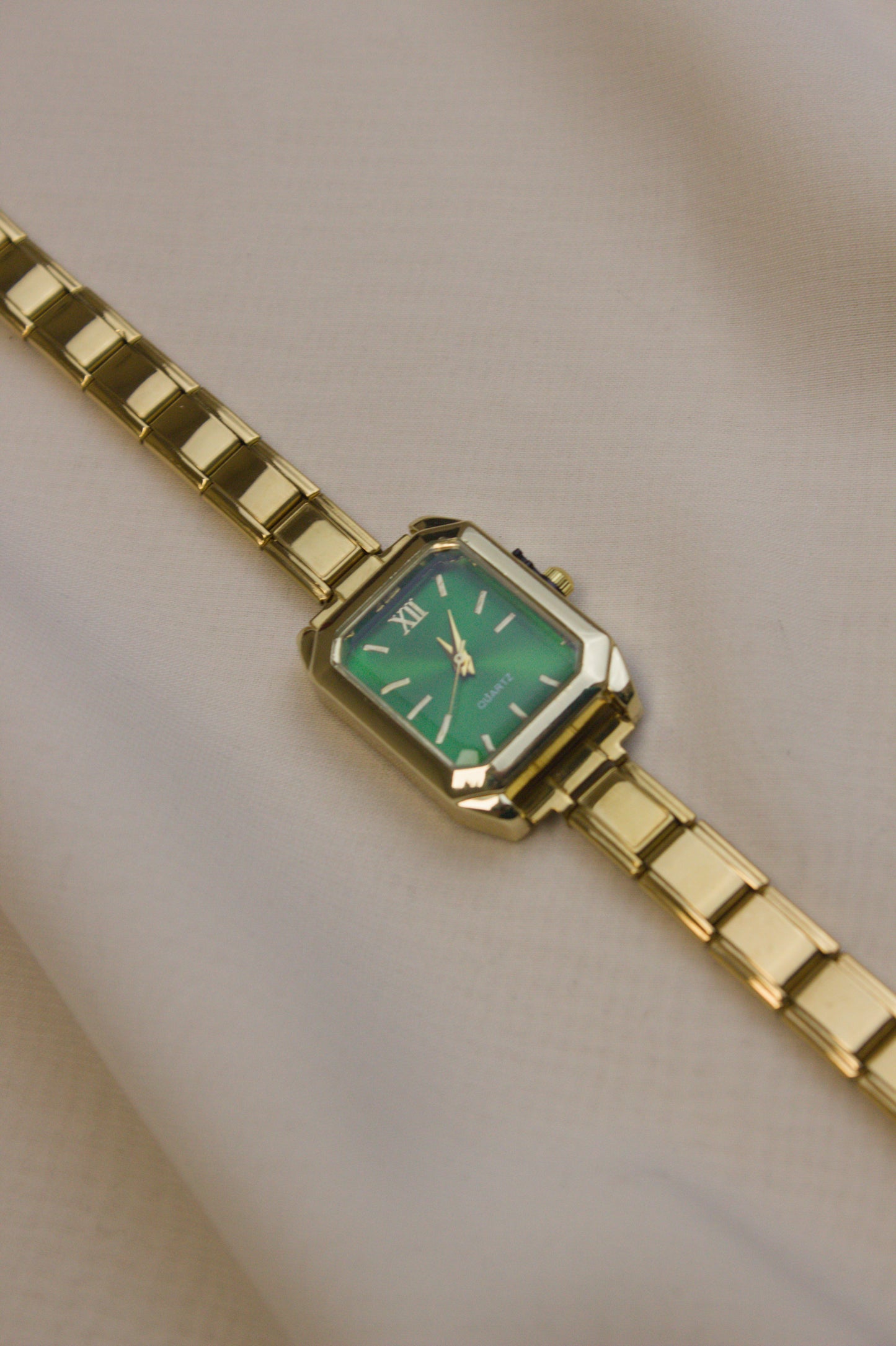Gold Link Rectangular Emerald Green Dial Italian Watch