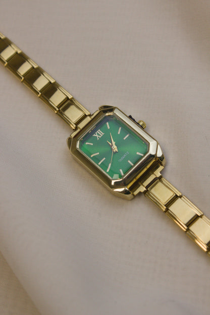 Gold Link Rectangular Emerald Green Dial Italian Watch