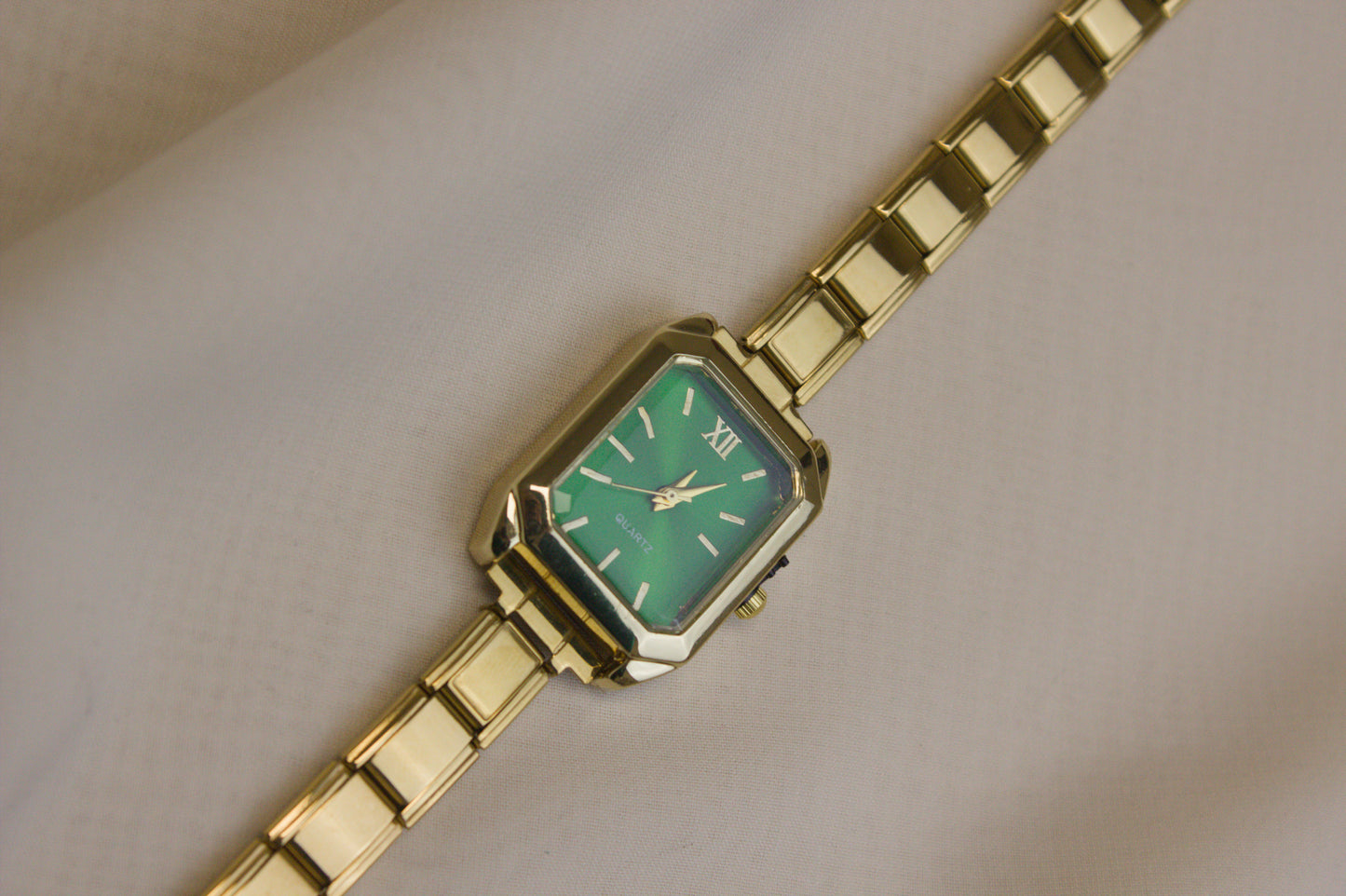 Gold Link Rectangular Emerald Green Dial Italian Watch